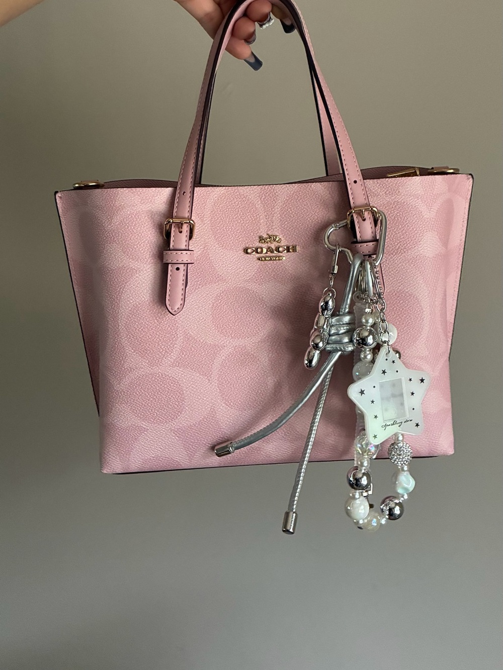 Silver Pearl Star Photo Charm Keychain Bag Charm